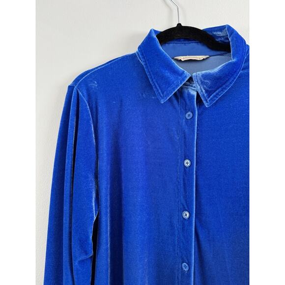 Soft Surroundings Blue Velvet Button Front Long Sleeve Tunic Top Size Medium - Picture 7 of 10
